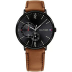 Tommy Hilfiger Brooklyn 1791510 Black Case Black Dial Light Brown Leather Men's Watch