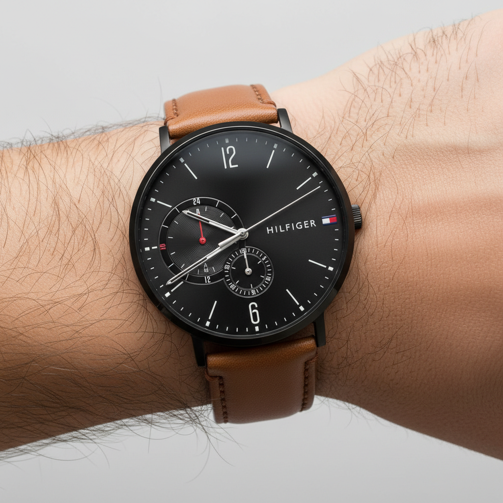 Tommy Hilfiger Brooklyn 1791510 Black Case Black Dial Light Brown Leather Men's Watch