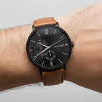 Tommy Hilfiger Brooklyn 1791510 Black Case Black Dial Light Brown Leather Men's Watch