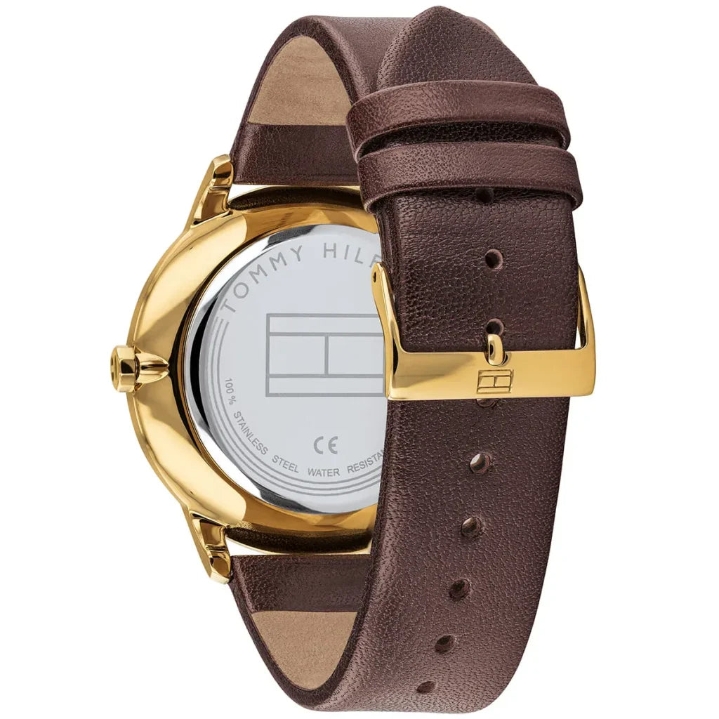 Tommy Hilfiger Hunter 1791607 Gold Case Green Textured Dial Brown Leather Men's Watch