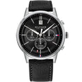 Tommy Hilfiger Kyle 1791630 Silver Case Black Dial Black Leather Men's Watch