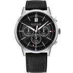 Tommy Hilfiger Kyle 1791630 Silver Case Black Dial Black Leather Men's Watch