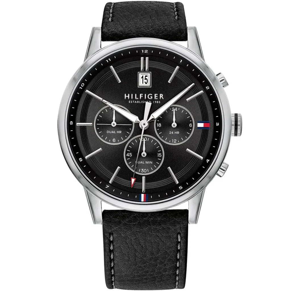 Tommy Hilfiger Kyle 1791630 Silver Case Black Dial Black Leather Men's Watch