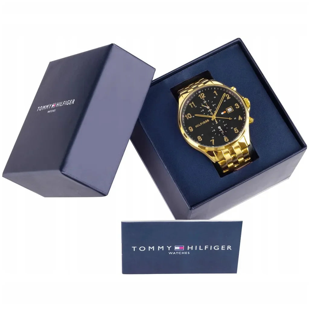 Tommy Hilfiger West 1791708 Gold Case Black Dial Gold Stainless Steel Men's Watch