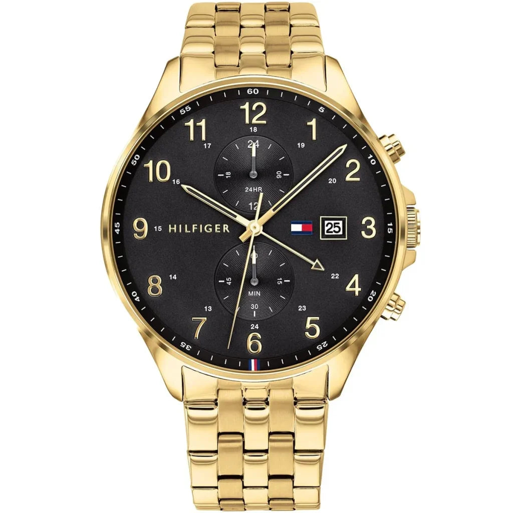 Tommy Hilfiger West 1791708 Gold Case Black Dial Gold Stainless Steel Men's Watch