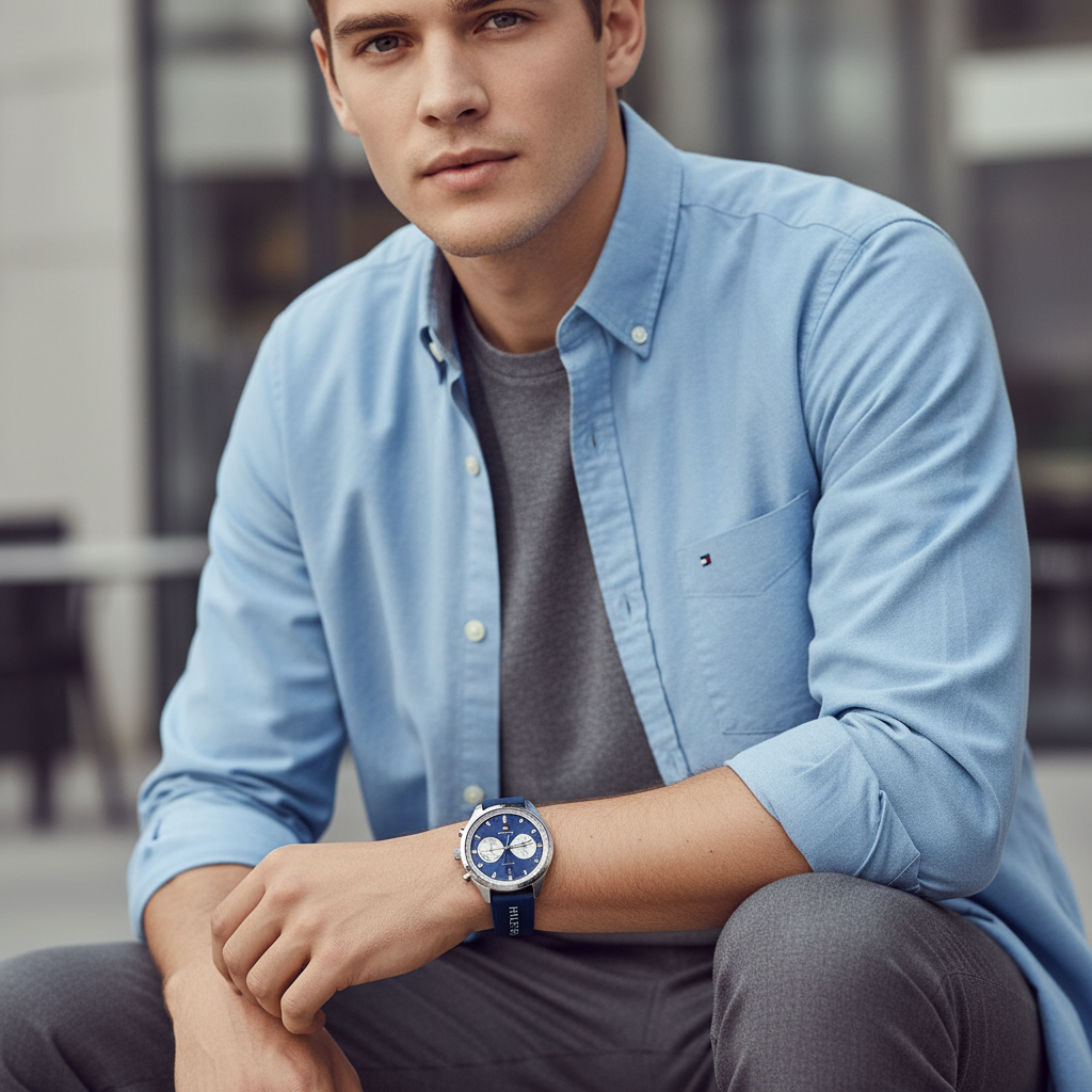 Tommy Hilfiger Bennett 1791781 Silver Case Blue Dial Blue Silicone Men's Watch