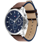 Tommy Hilfiger Jameson 1791797 Silver Case Blue Dial Brown Leather Men's Watch