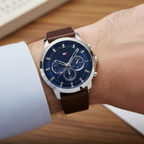 Tommy Hilfiger Jameson 1791797 Silver Case Blue Dial Brown Leather Men's Watch