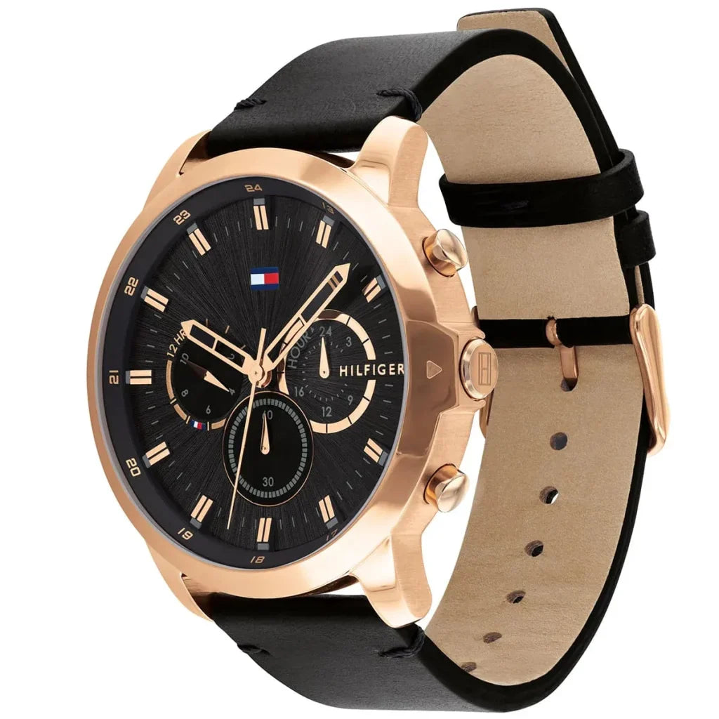 Tommy Hilfiger Jameson 1791798 Rose Gold Case Black Dial Black Leather Men's Watch