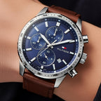 Tommy Hilfiger Trent 1791807 Silver Case Blue Dial Brown Leather Men's Watch