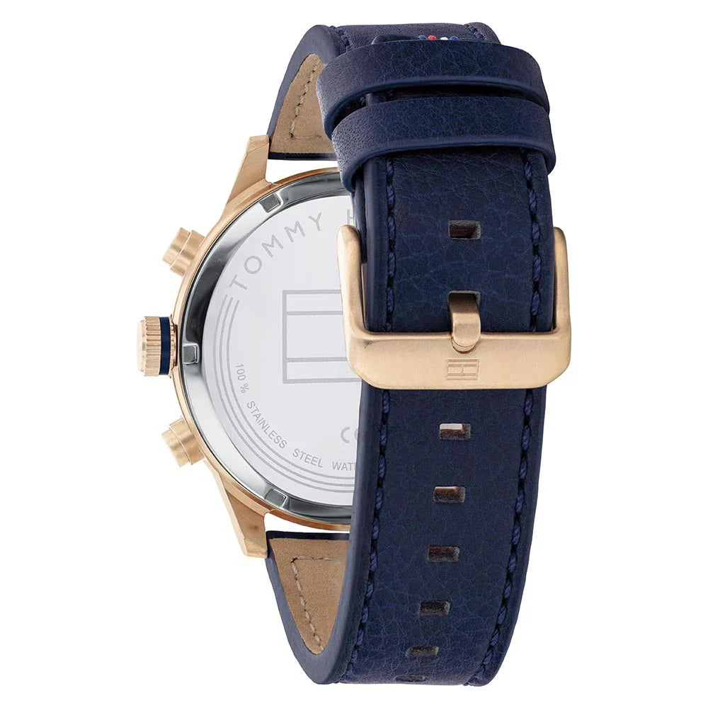 Tommy Hilfiger Trent 1791808 Rose Gold Case Grey Dial Blue Leather Men's Watch