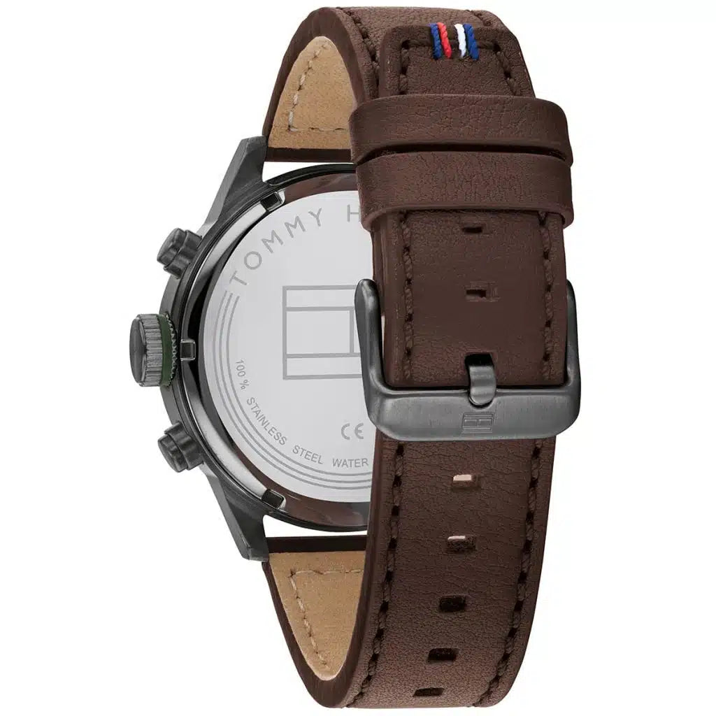 Tommy Hilfiger Trent 1791809 Gunmetal Case Green Dial Brown Leather Men's Watch