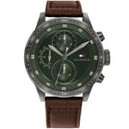 Tommy Hilfiger Trent 1791809 Gunmetal Case Green Dial Brown Leather Men's Watch