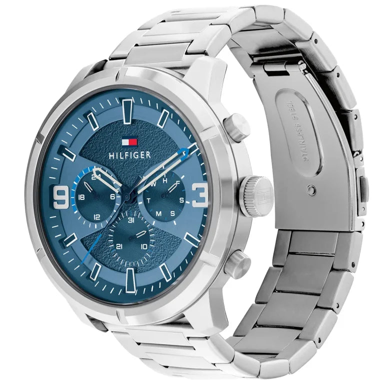 Tommy Hilfiger Wild 1792077 Silver Case Blue Textured Dial Steel Men's Watch (50mm)
