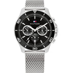 Tommy Hilfiger Jordan 1792092 Silver Mesh Strap Black Dial Men's Watch