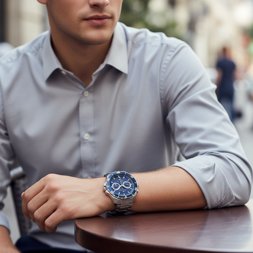 Tommy Hilfiger Jordan 1792094 Silver Case Blue Dial Dual Time Men's Watch