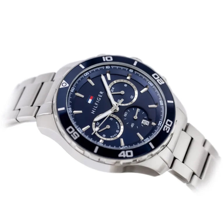 Tommy Hilfiger Jordan 1792094 Silver Case Blue Dial Dual Time Men's Watch
