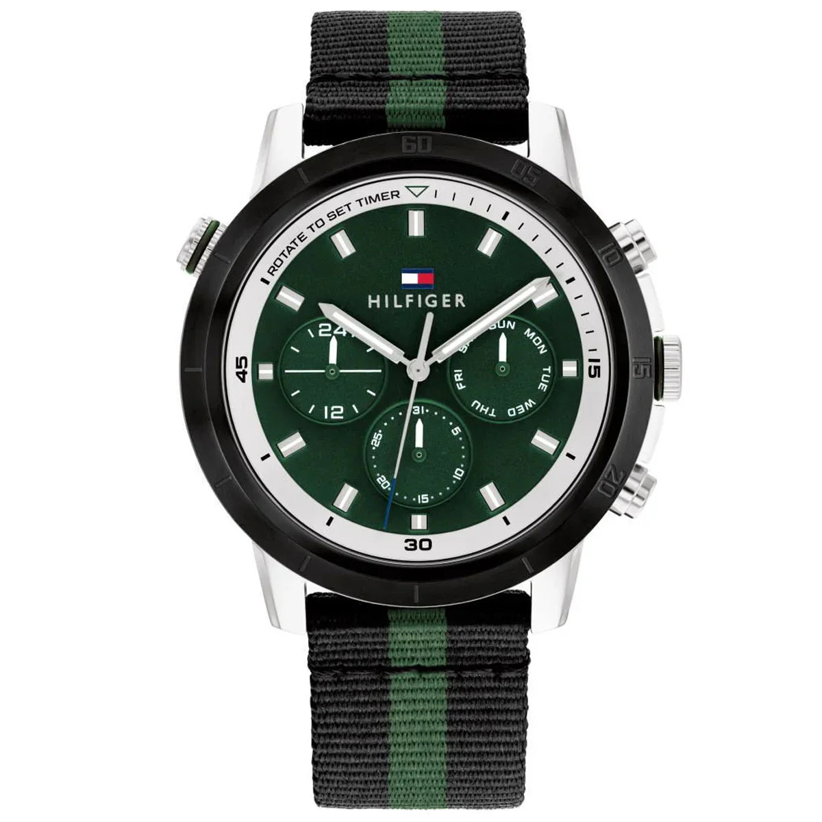 Tommy Hilfiger Banks 1792107 Men's Silver Case Green Dial NATO Strap Watch