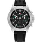Tommy Hilfiger Bryan 1792111 Men's Silver Case Black Dial Rubber Watch