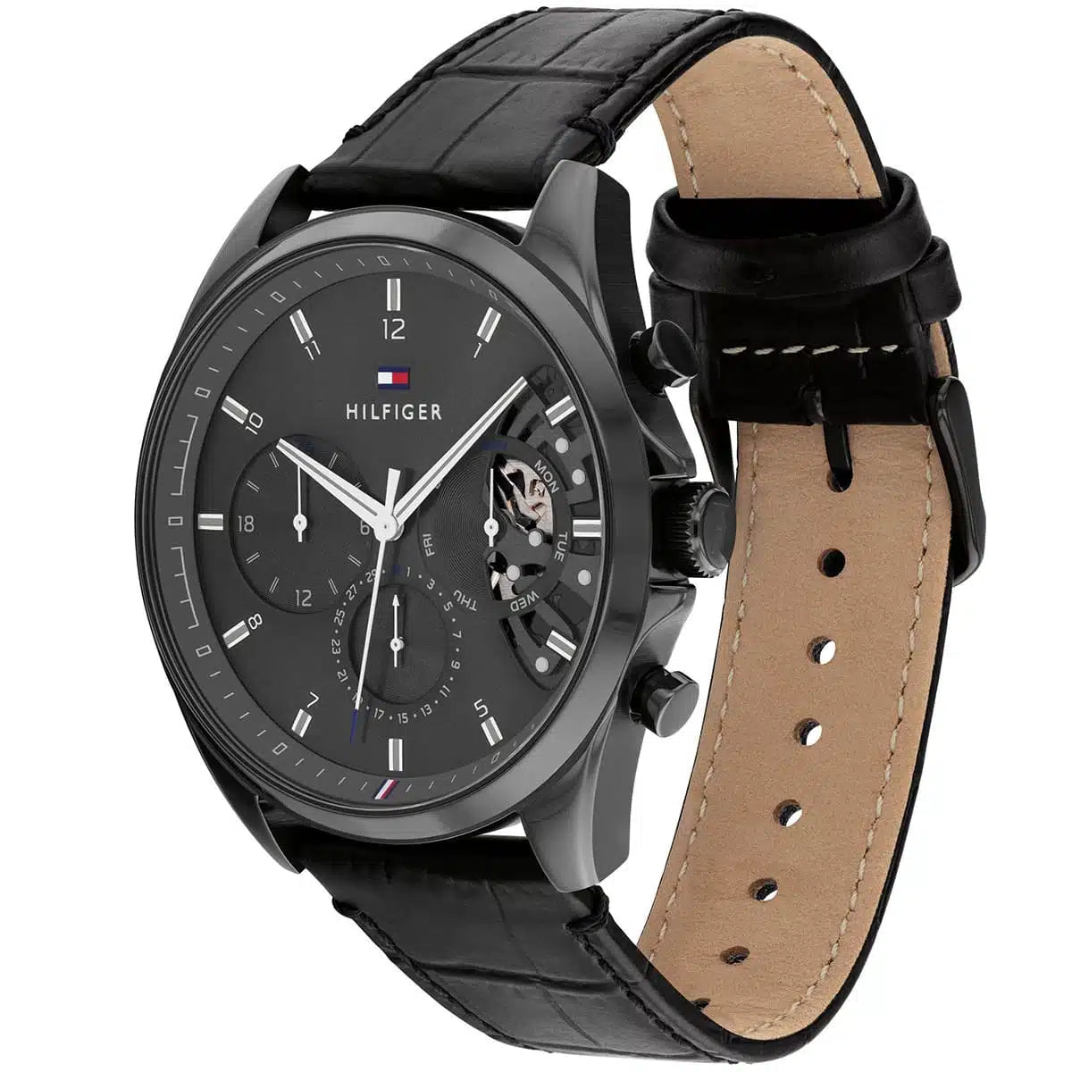 Original Tommy Hilfiger Baker Men's Watch - All Black Case & Leather Strap (1710452)