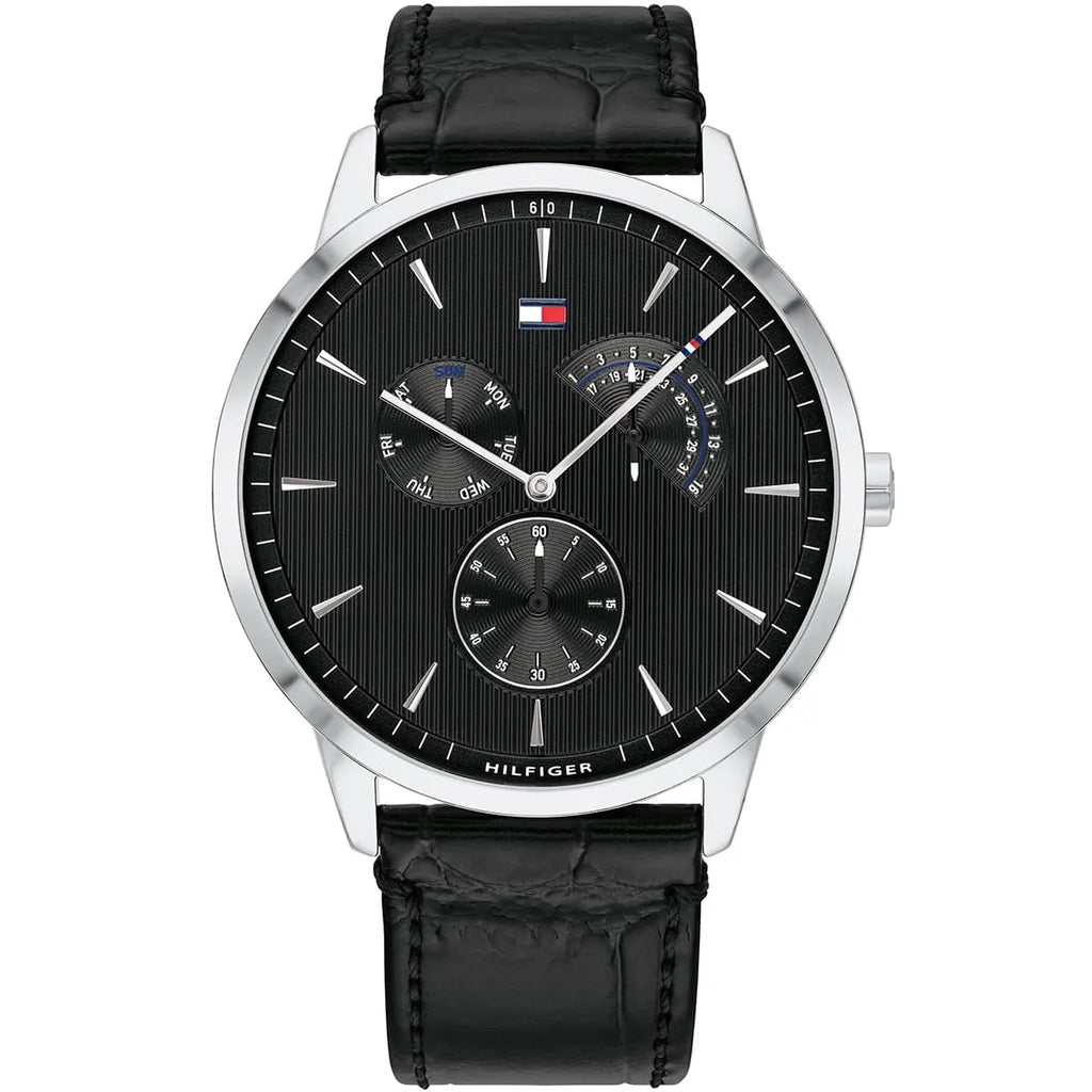 Original Tommy Hilfiger Men's Watch - Silver Case & Black Leather (1710391)