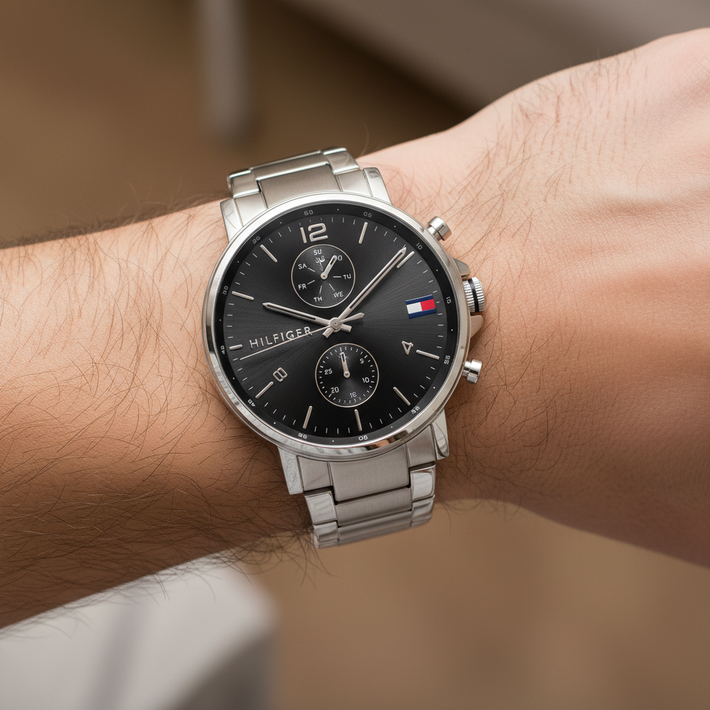 Original Tommy Hilfiger Daniel Men's Watch - Silver Steel & Black Dial (1710413)