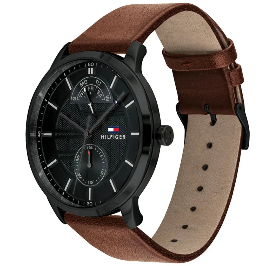 Original Tommy Hilfiger Hunter Men's Watch - Black Case & Brown Leather (1791604)