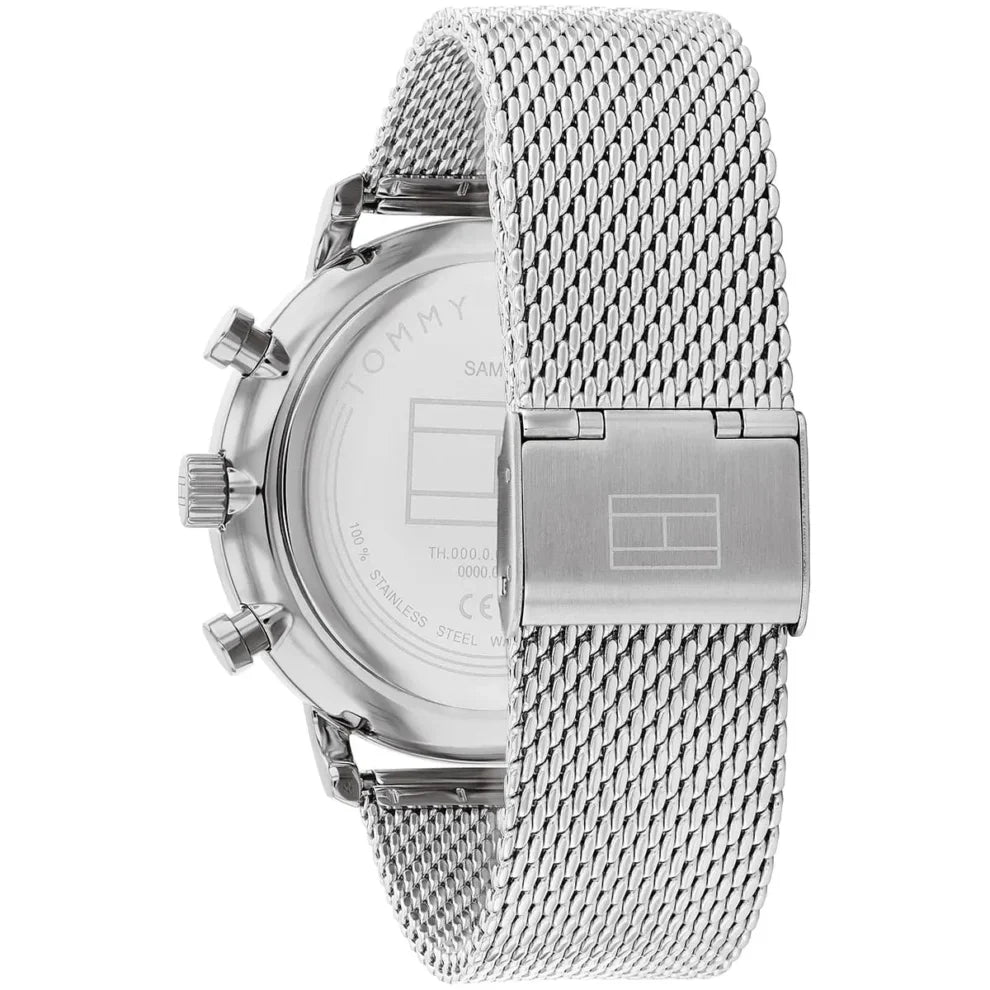 Original Tommy Hilfiger Legend Men's Watch - Silver Mesh Steel & Green Skeleton Dial (1710567)