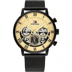 Original Tommy Hilfiger Legend Men's Watch - Black Mesh Steel & Beige Skeleton Dial (1710568)