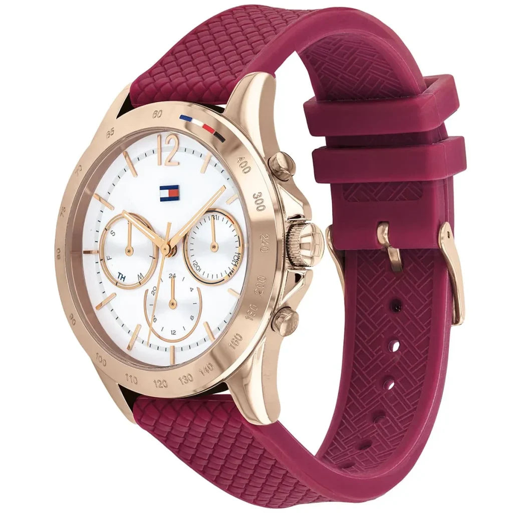 Original Tommy Hilfiger Lori Women's Watch - Rose Gold Case & Berry Rubber Strap (1782200)