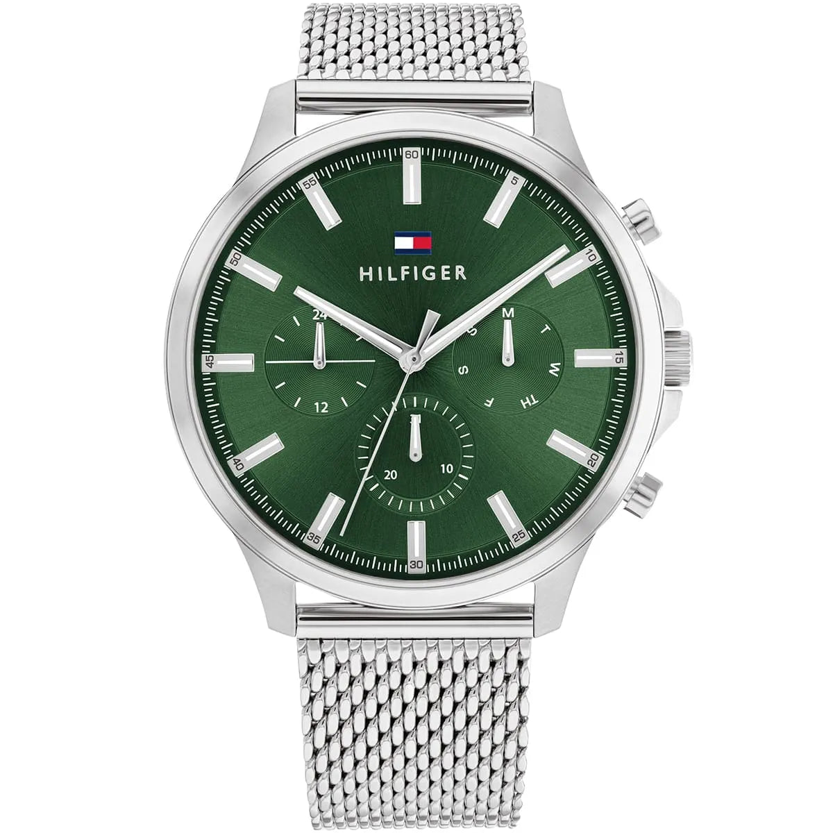 Original Tommy Hilfiger Ryder Men's Watch - Silver Mesh Steel & Green Dial (1710499)