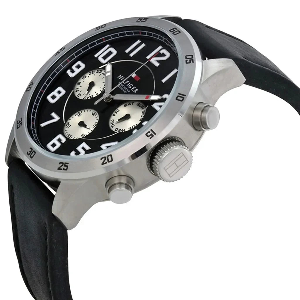 Original Tommy Hilfiger Men's Watch - Silver Case & Black Leather (1791050)