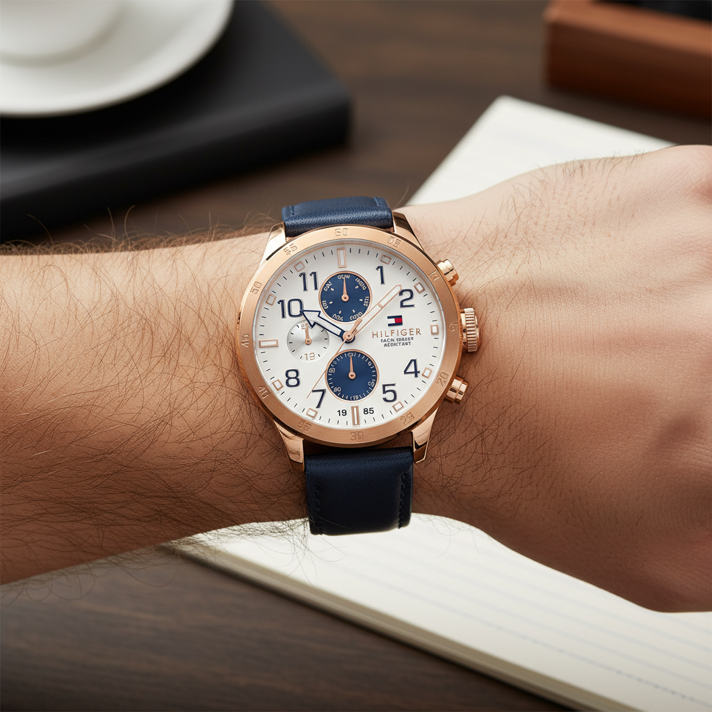 Original Tommy Hilfiger Men's Watch - Rose Gold Case & Navy Leather (1791139)
