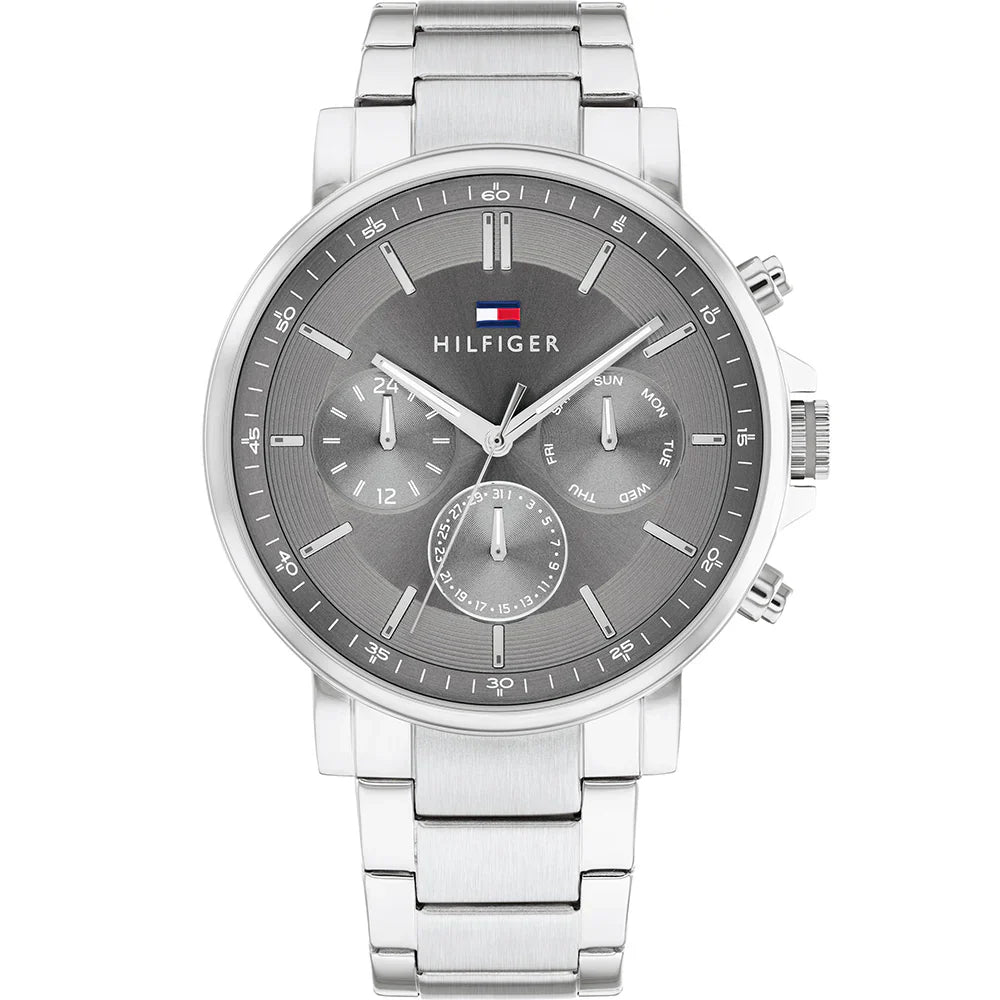 Original Tommy Hilfiger Tyson Men's Watch - Silver Steel & Dark Grey Dial (1710604)