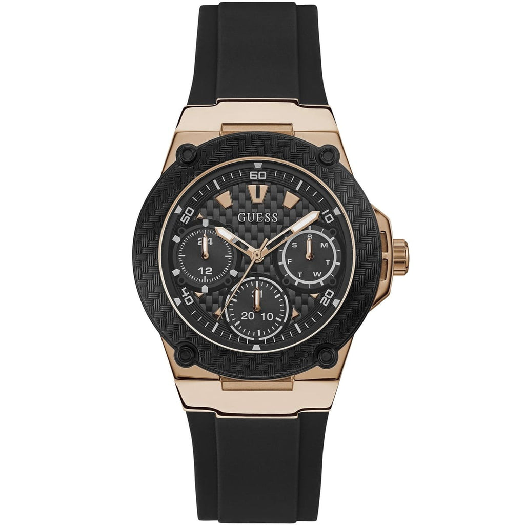 Guess Zena Multi-Function W1094L6 Rose Gold Case Black Dial Black Rubber Women's Watch