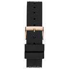 Guess Swirl Multi-Function W1096L3 Gold Case Crystal Bezel Black Dial Black Crystal Rubber Women's Watch