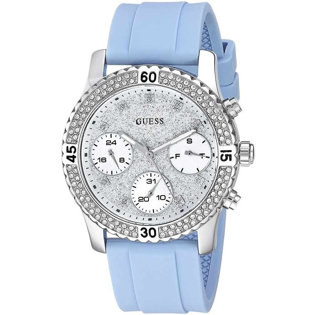 Guess Confetti Multi-Function W1098L3 Silver Case Silver Dial Light Blue Rubber Women Watch