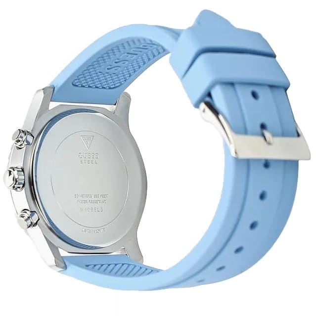 Guess Confetti Multi-Function W1098L3 Silver Case Silver Dial Light Blue Rubber Women Watch