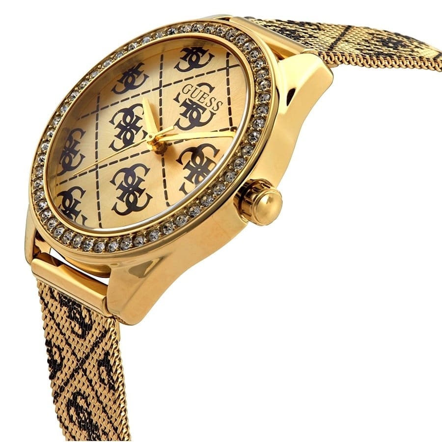Guess Claudia W1279L2 Gold Case Crystal Bezel 4G Logo Gold Mesh Women's Watch